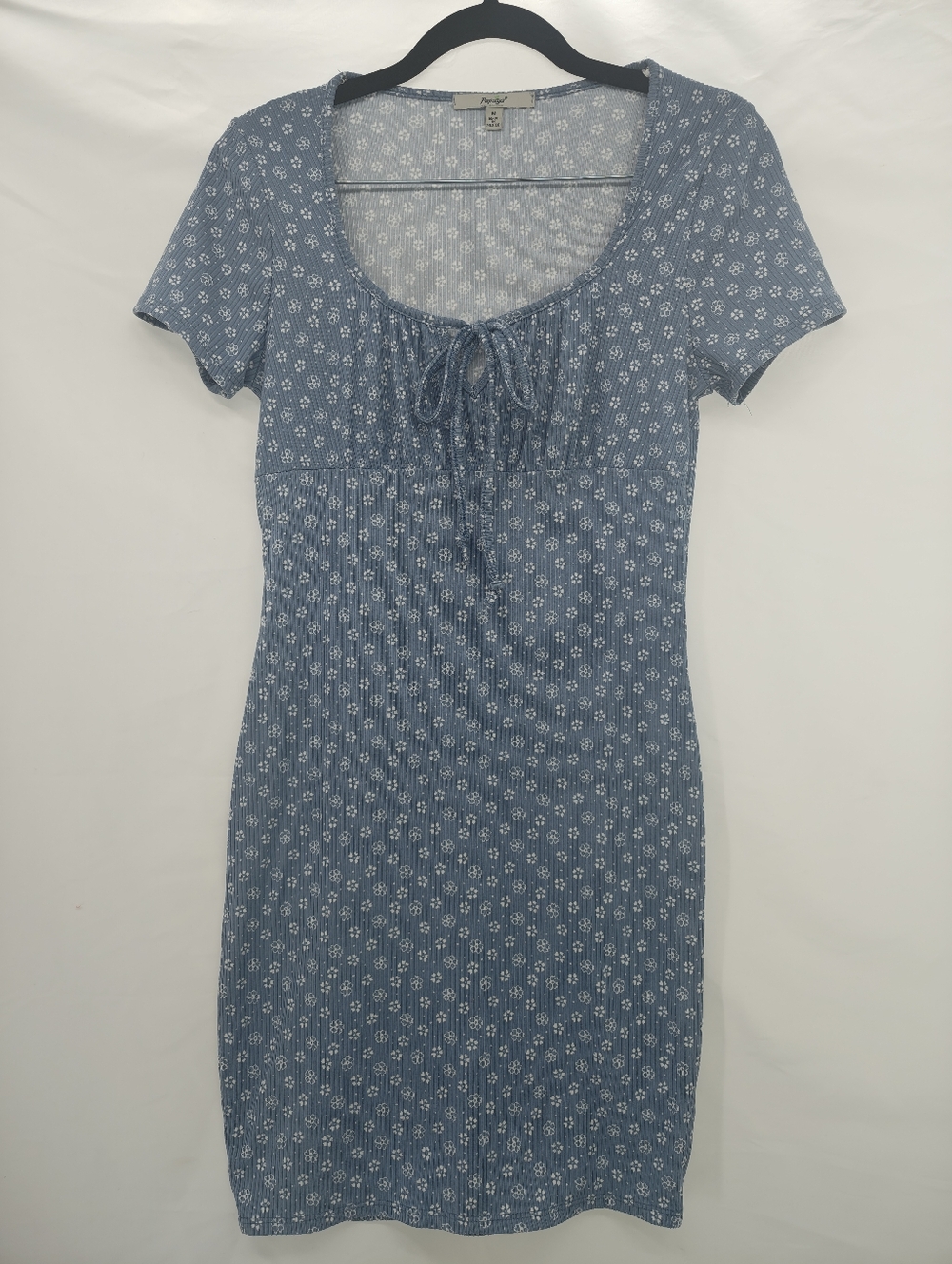 Papaya Light Blue Floral Ribbed Knit Top